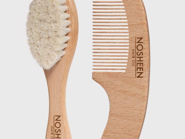 BABY'S WOODEN COMB & BRUSH SET